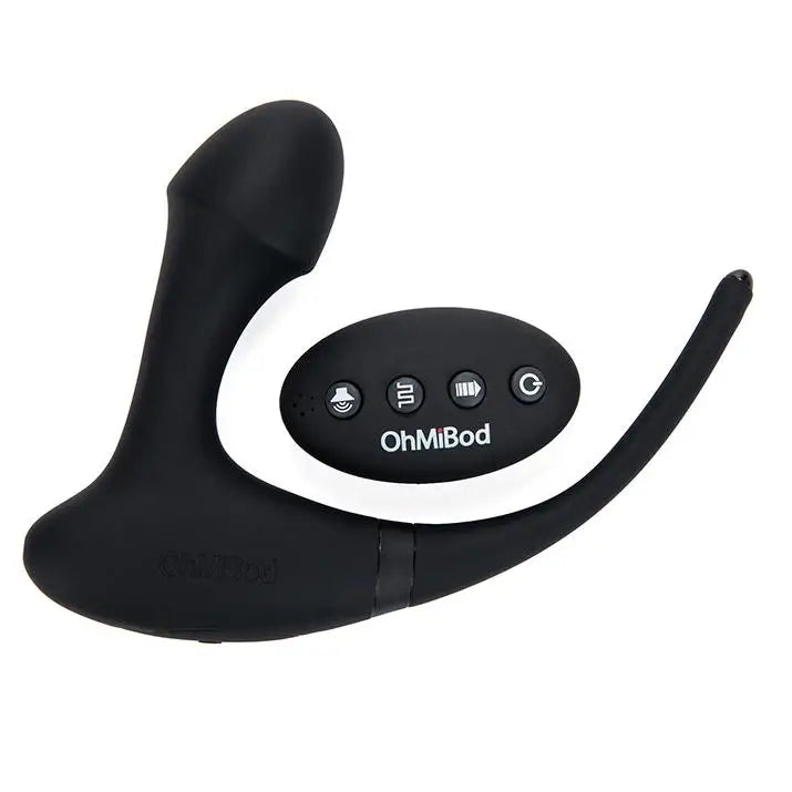 anal toys with soft design-Ohmibod Silicone Black Vibrating Anal Butt Plug with Clit Stim