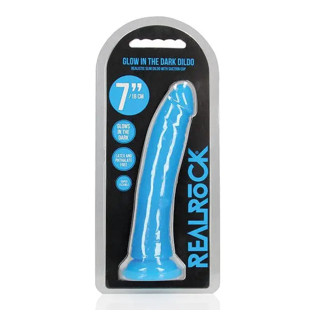 dildo comfort resources-Shots Realrock 8" Slim  Dildo Glow In The Dark - Neon Blue