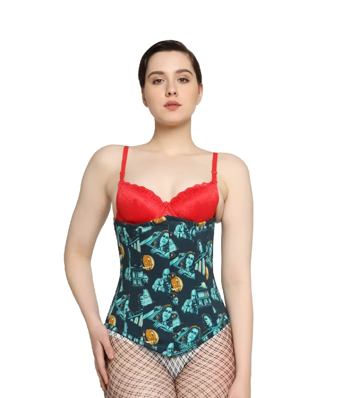 Corset with back buckles-Chevron printed waist reducing longlined underbust corset