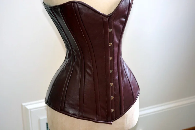 Corset with velvet overlay-Long steel-boned corset, black, brown, white, red real leather. Gothic, steampunk, bdsm, authentic waist training corset for tall