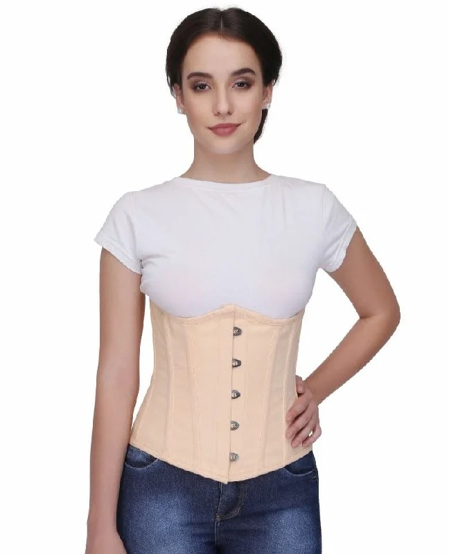 Corset with denim fabric-Authentic Steel Boned Waist Reducing Nude colour Underbust Corset