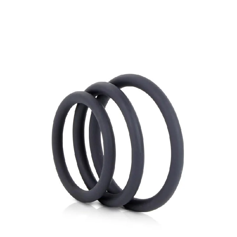 cock ring for stamina hacks-Silicone Thin Cock Ring 3 Pack by Optimale Black