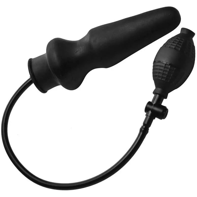 anal toys with pulsing modes-Master Series Large Inflatable Black Anal Butt Plug with Hand Pump