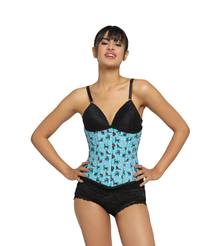 Corset with satin overlay-Cat printed waist reducing  underbust corset