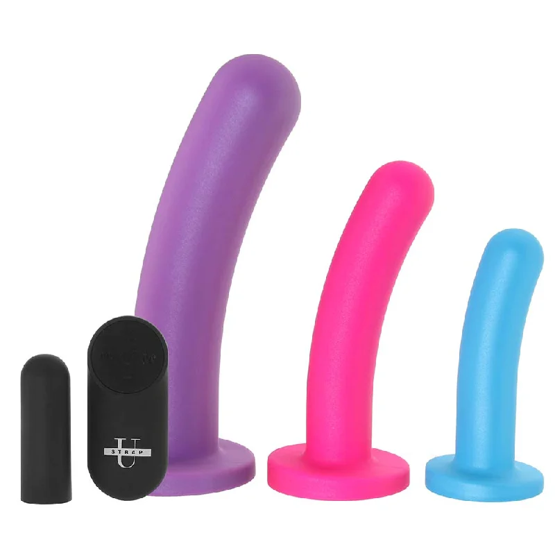 dildo ergonomic benefits-Strap U Triple Peg Vibrating Silicone Dildo Set