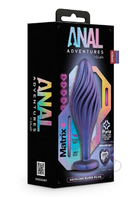 anal toys with colorful designs-Anal Adv Matrix Swirl Bling Plug Sapphir