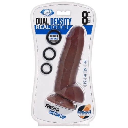 dildo vibration enhancements-Cloud 9 Dual Density 8 inches Dildo Real Touch Thick with Realistic Painted Veins and Balls Brown