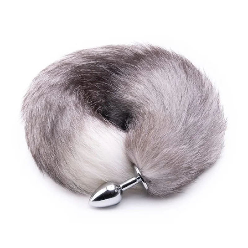 anal toys for gentle stretch-Gray Anal Fox Tail 16"