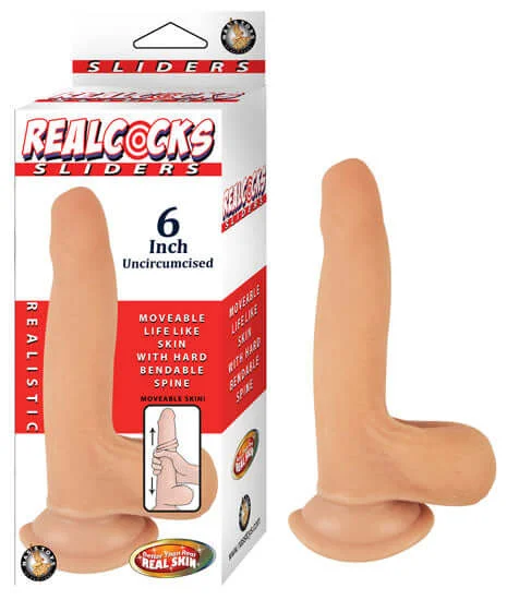 dildo usage innovations-Realcocks Sliders 6 inches Flesh Beige Uncircumcised Dildo Beige