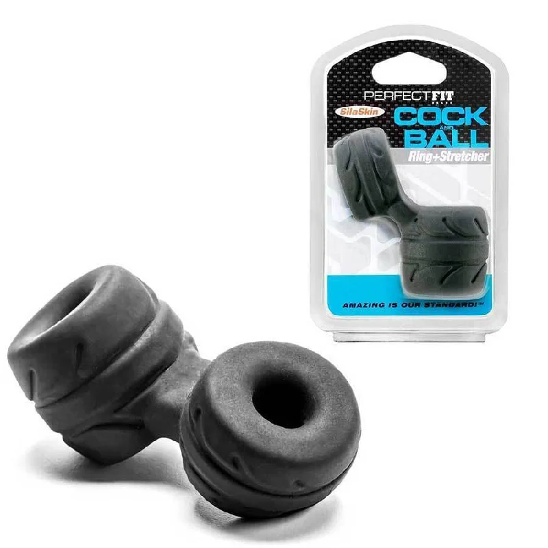 cock ring for pleasure tips-Cock Ring & Ball Stretcher Black Penis Enhancer by Perfect Fit Brand