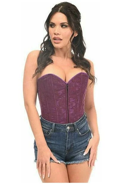 Corset with front zipper-Lavish Magenta Lace Overbust Corset w/Zipper