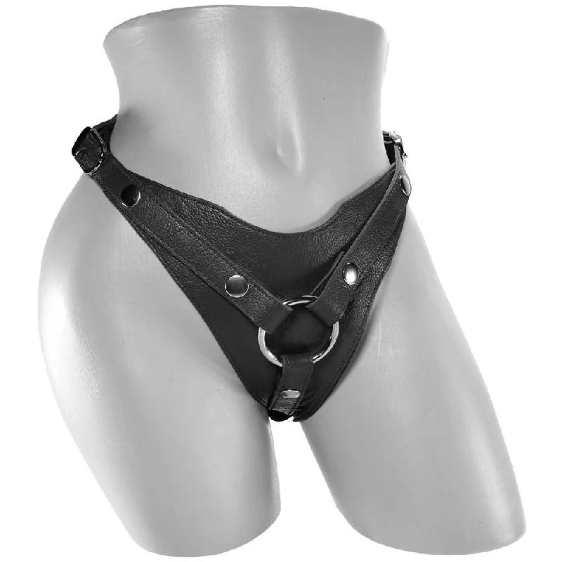 dildo waterproof seals-Leather Dildo Harness in Black