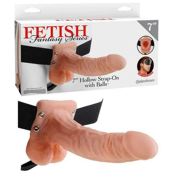 dildo size manuals-Pipedream Fetish Fantasy Series Hollow Strap On Realistic Dildo with Balls 7 inch Natural Flesh