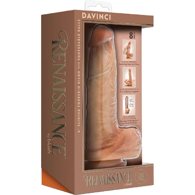 dildo support tutorials-Renaissance DaVinci 8 Inch Sliding Foreskin Dildo Tan - Realistic Dual Density Silicone by Blush