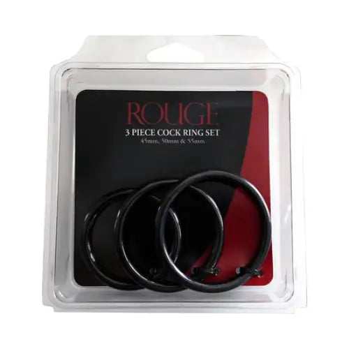 cock ring for pleasure tips solutions-Rouge Stainless Steel 3 Piece Cock Ring Set (45/50/55mm) Black